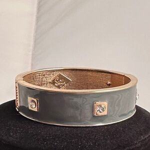 Sequin gray enamel and rhinestone spring closure bracelet
